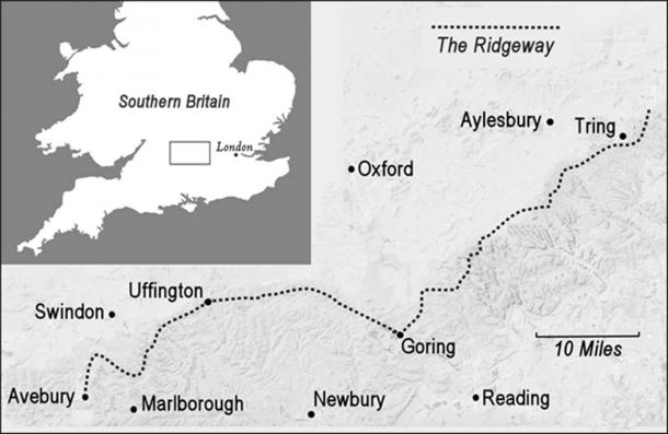 Карта, показывающая Риджуэй в южной Британии, возможно, самая старая дорога в мире. (© Graham Phillips)