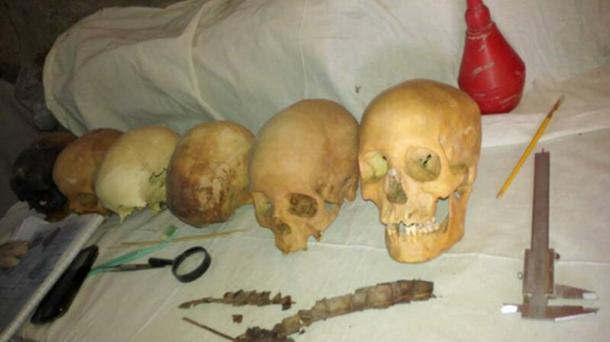 Некоторые из черепов обнаружены в гробнице.